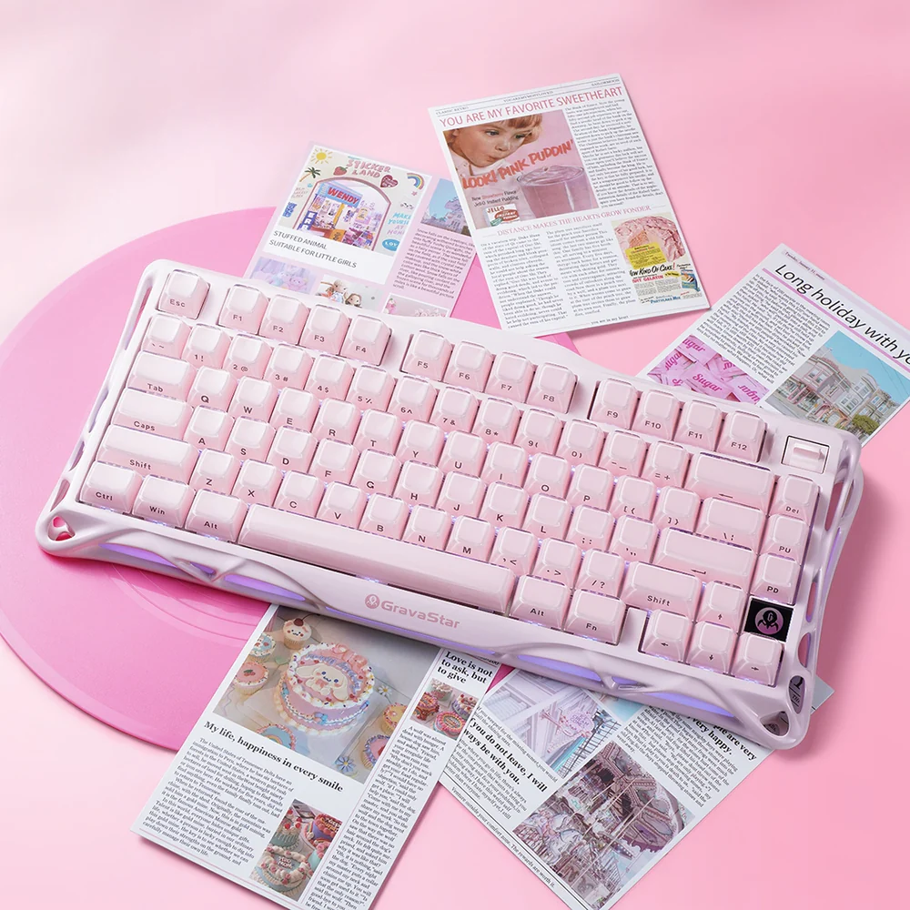 GravaStar Mercury K1 Special Edition - Sakura Pink Wireless Keyboard, Aluminum Alloy Exoskeleton Design Mechanical Gaming Keyboard