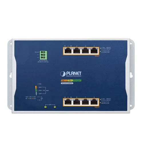Planet (WGS-4215-8HP2S) Industrial 4-Port 10/100/1000T 802.3bt PoE + 4-Port 10/100/1000T 802.3at PoE + 2-Port 100/1000X SFP Wall-mount Managed Switch (-40~75 degrees C)