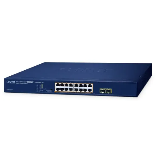 Planet (GSW-1820HP) 16-Port 10/100/1000T 802.3at PoE + 2-Port 1000X SFP Gigabit Ethernet Switch