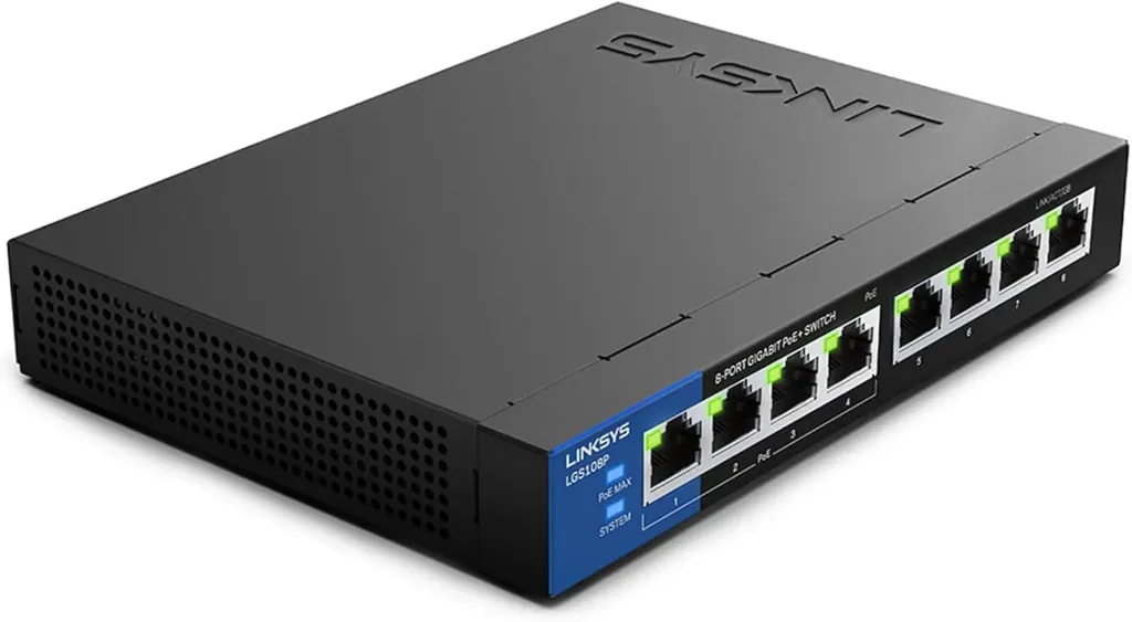 Linksys LGS108P Business 8 Port Desktop Gigabit Unmanaged Network Switch with 4 Port PoE+
