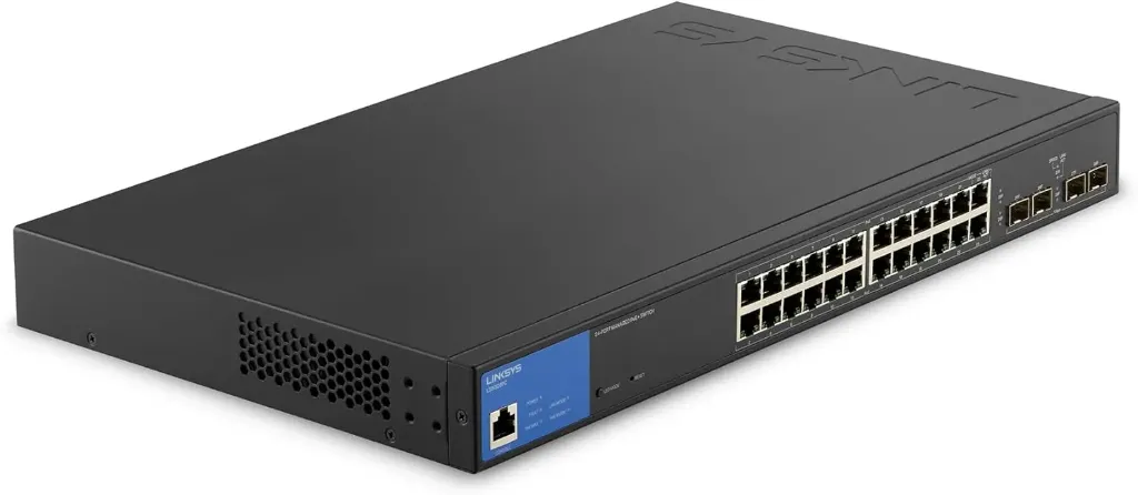 Linksys LGS328PC-EU 24-Port Managed Gigabit PoE+ Switch with 4 1G SFP Uplinks 250W TAA Compliant