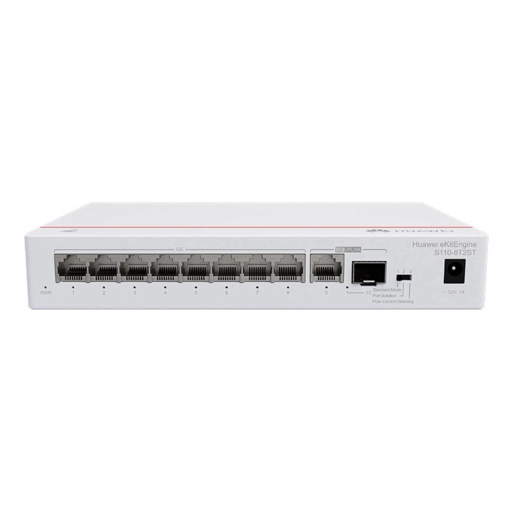 Huawei eKitEngine (S110-8T2ST) 8*10/100/1000 BASE-T Ports, 1*GE SFP Port, 1*10/100/1000 BASE-T Port, with 1*AC Power Adapter, Fanless