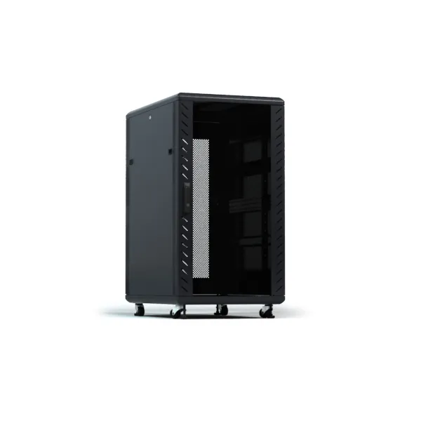 Free Standing Cabinet 22U  Dimension W*D*H Cintem Metere 60*100*116.6 Front Door Glass, Dual Section Vented Door, 1 X Fixed Shelf, 1 X PDU 6 Way, Side Lock, 1 X Set Cooling Fan