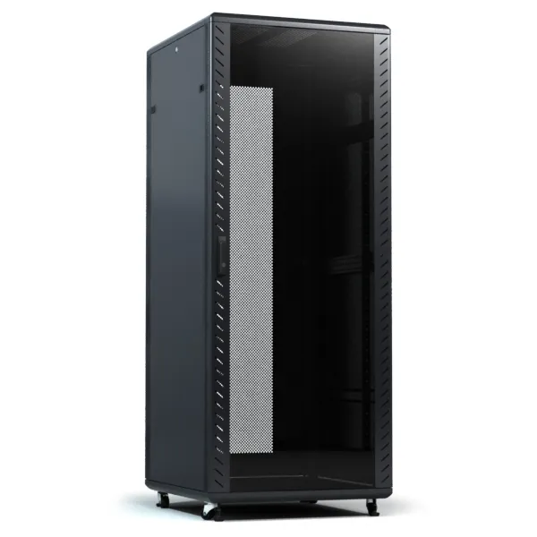 Free Standing Cabinet 42U  Dimension W*D*H Centimeter 800*1000*205.5 Front Door Glass, Dual Section Vented Door, 1 X Fixed Shelf, 1 X PDU 6 Way, 2 X Cable Management Left & Right, Side Lock, 1 X Set Cooling Fan