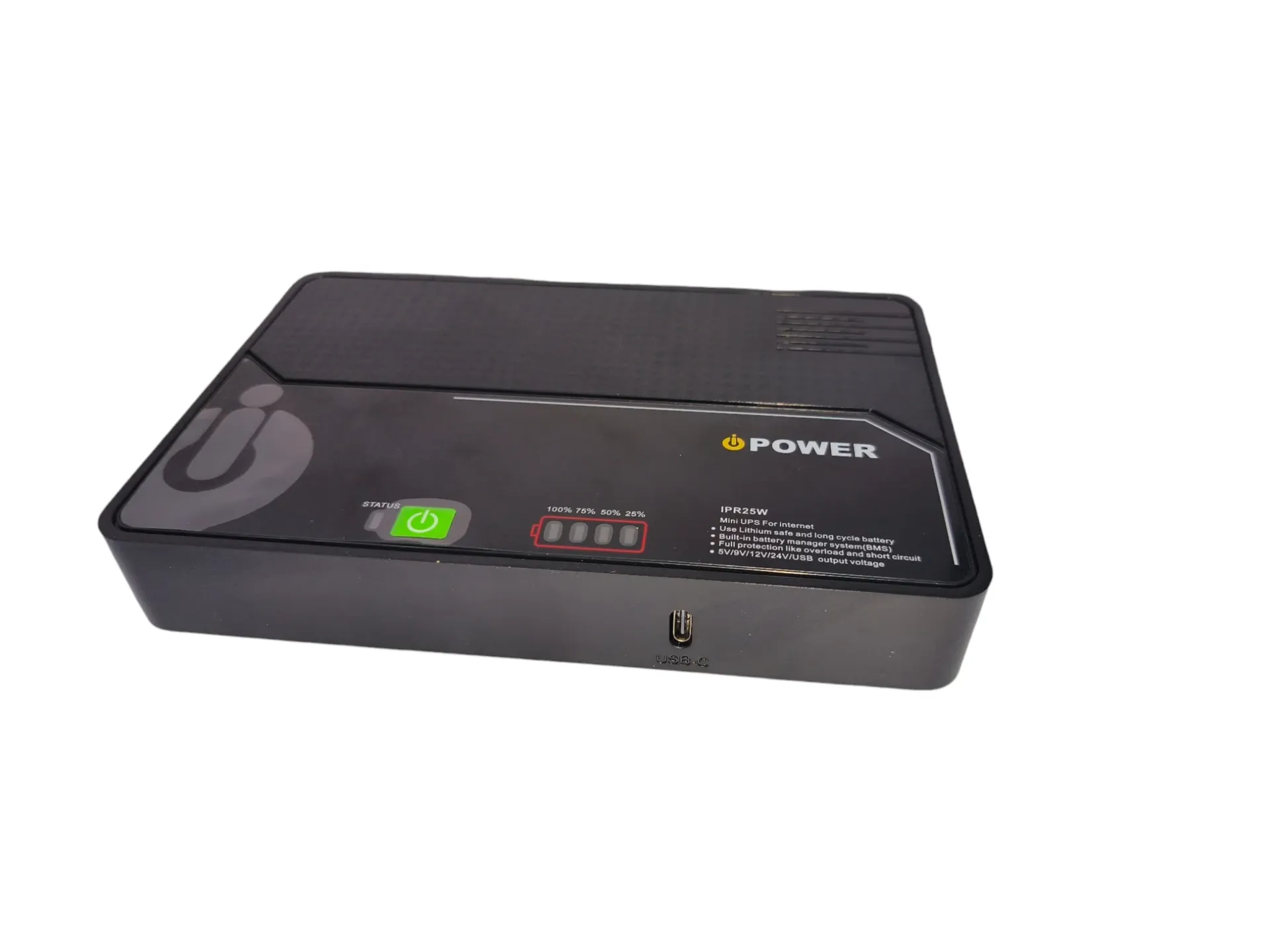 iPower IPR25W DC UPS – 25W 12000mAh Backup Power Supply with 5V/9V/12V Outputs & Type-C Port