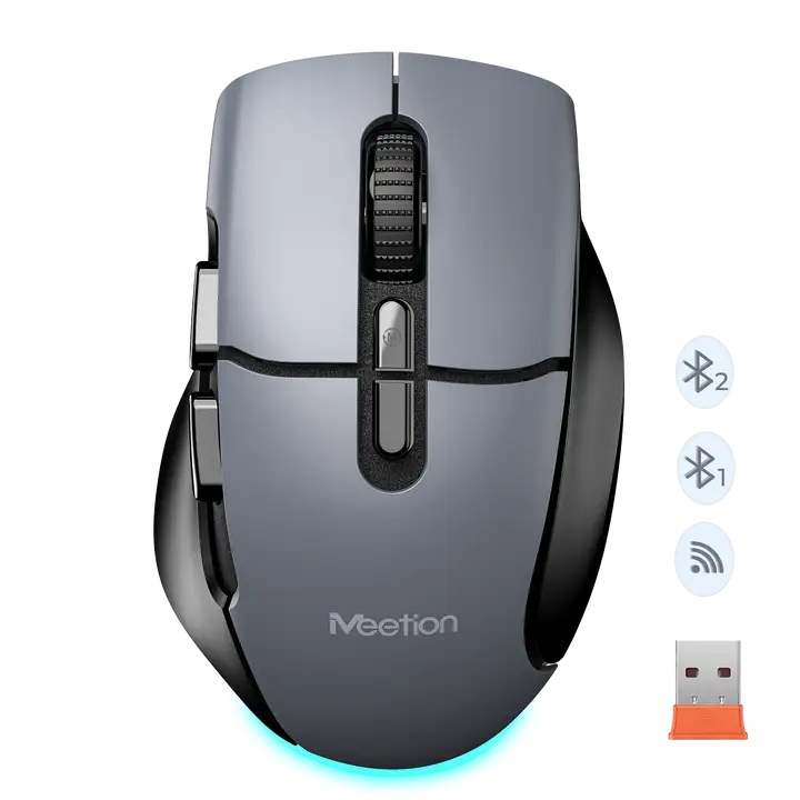 MEETION BTM001 Wireless Mouse for Laptop, USB and Bluetooth Connectivity, 4 Adjustable DPI, Rechargeable, Ergonomic (Gray)