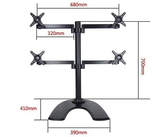 448T TV Stand 4 Monitor Mount, Height Adjustable Quad Monitor Stand for 17-27 Inches Computer Screens, Monitor Arm Holds 4 Display Screens